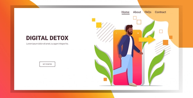 man coming out of cellphone digital detox concept guy escaping from digital addiction