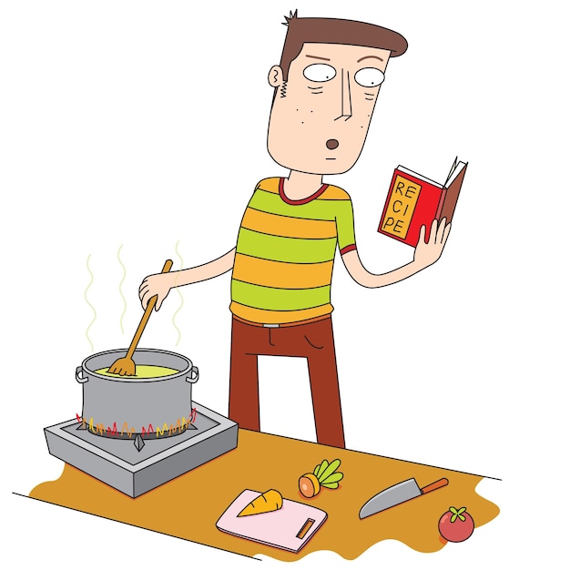 Man cooking by using recipe book