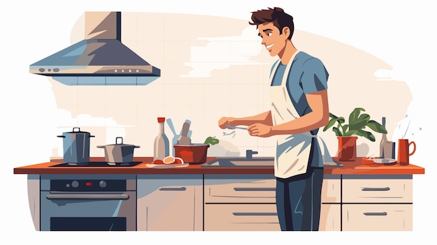 Vector man cooking in kitchen vector illustration