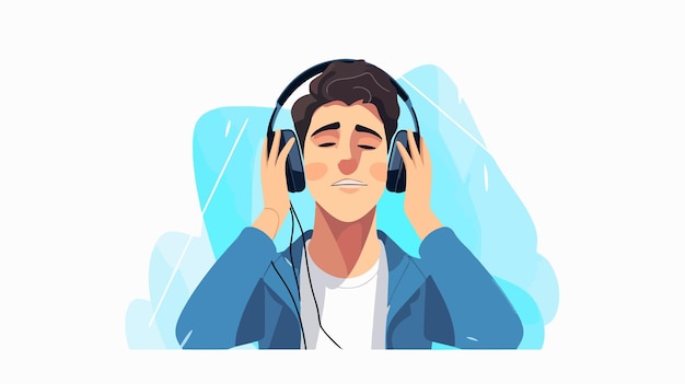 Man Coping with Stress Guy Listening with Headphones