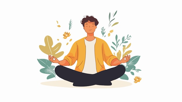 Man Coping with Stress Guy Sitting in Lotus Position