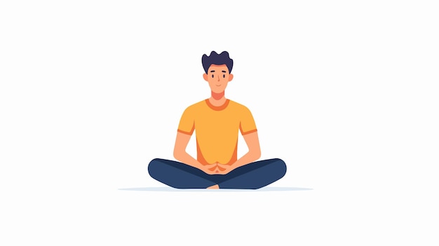 Man Coping with Stress Guy Sitting in Lotus Position