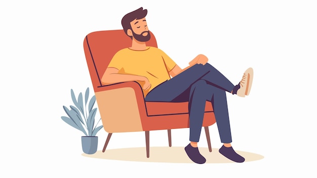 Man Coping with Stress Sitting Comfortably