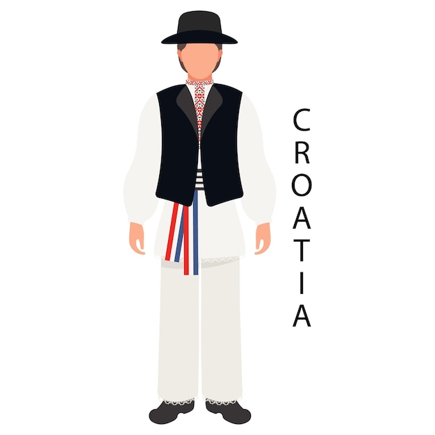 A man in a Croatian folk costume and headdress Culture and traditions of Croatia Illustration