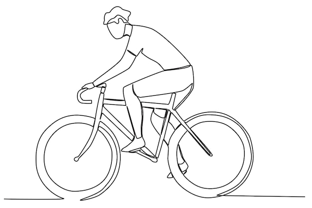 A man cycling outdoors World bicycle day oneline drawing