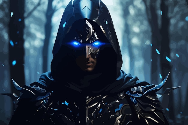 Vector a man in dark futuristic armor with nanotechnology and gothic elements