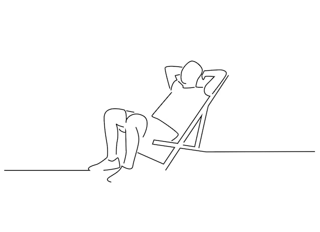 man on deck chair 2 line art illustration