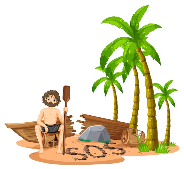 A man on deserted island isolated