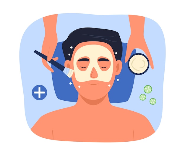 Man Doing Facial Mask Treatment with Cream for Skincare Concept Illustration