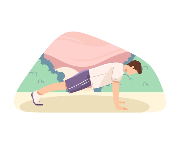 Man doing push ups vector flat illustration