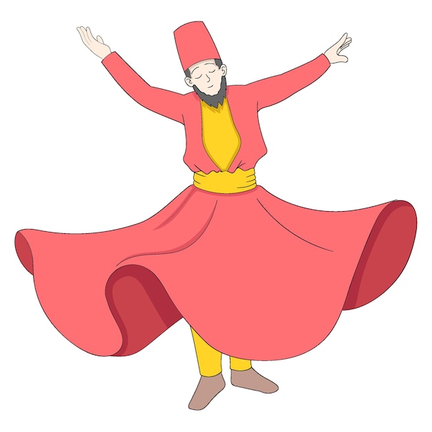 Vector man doing the traditional turkish dance dervishes whirling