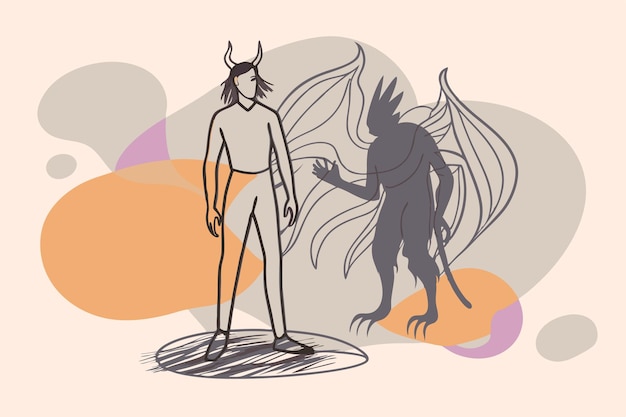 Vector a man and a dragon are standing in front of a wall with orange and yellow circles