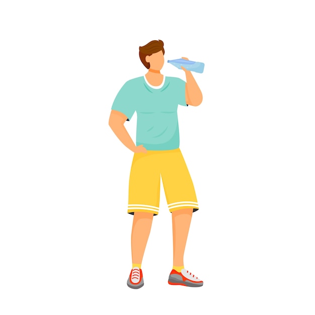 Man drink water flat design color faceless character