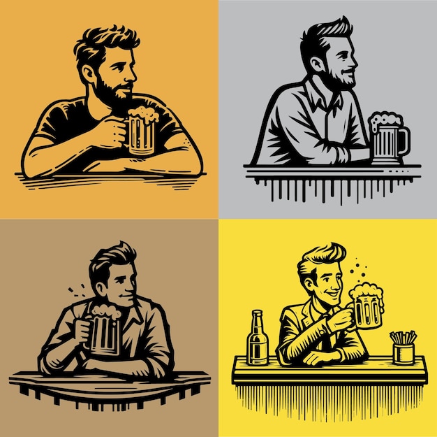 Vector a man drinking beer in a bar vector illustration