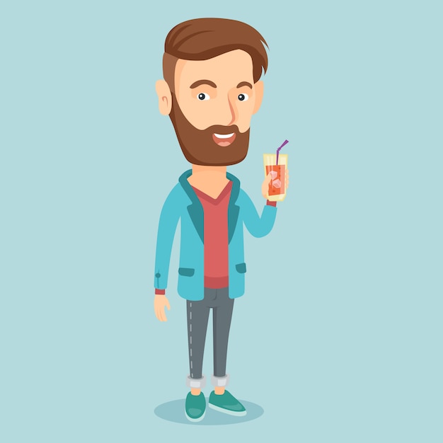 Man drinking cocktail vector illustration.