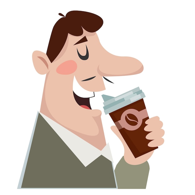 Man drinking coffee Coffee house logo. Illustration in cartoon style.