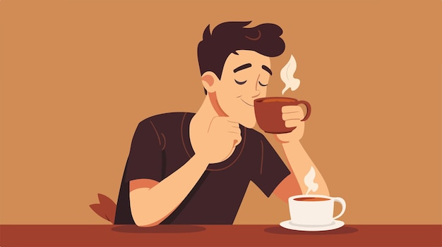 a man drinking coffee and looking at his coffee cup