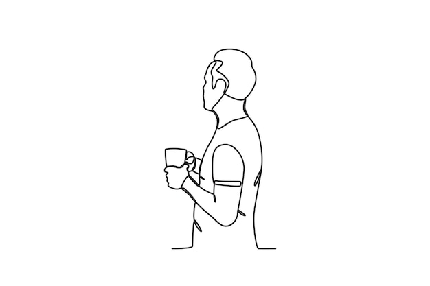 A man drinking coffee Morning activities oneline drawing