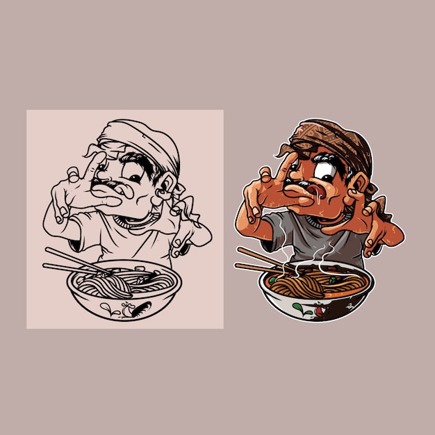 Man eat noodle illustration