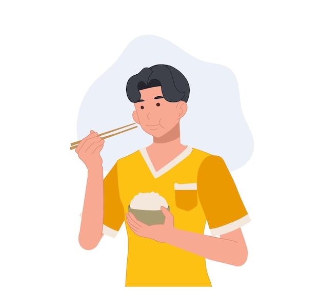 A man eating rice with chopstick Vector illustration