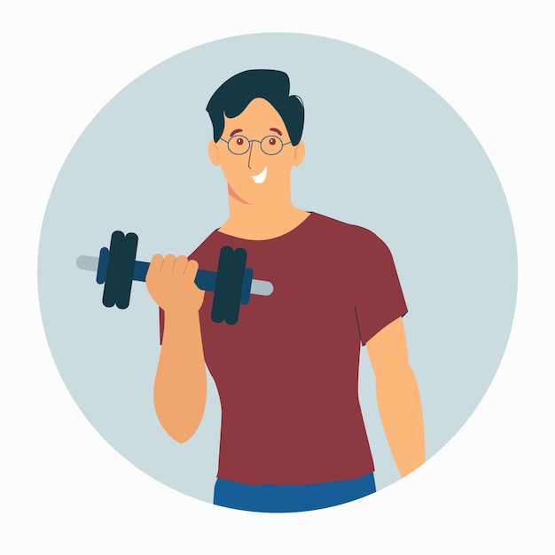 A man engaged in sports with dumbbells. Flat illustration