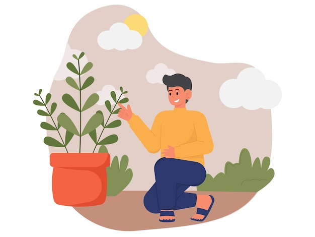 Man Enjoying Plants Illustration