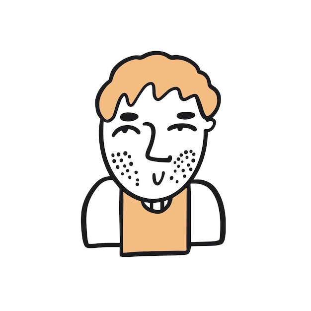 Man face colorful cartoon style. Hand drawn icon avatar.