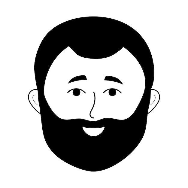 Man face with beard in doodle style Avatar of smiling man