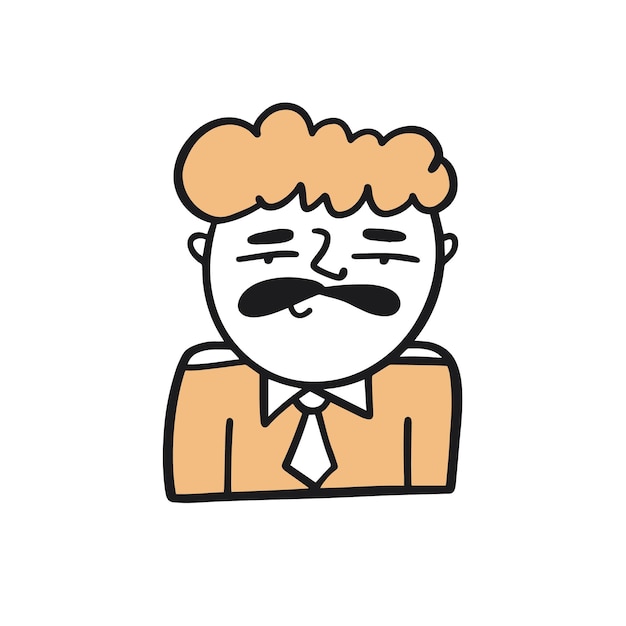 Man face with mustache. Hand drawn avatar icon character.