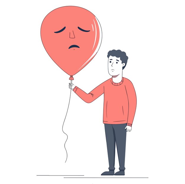 A man feel sad with ballon head Flat illustration