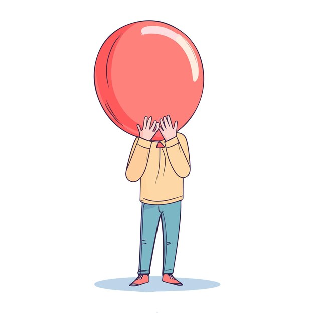 A man feel sad with ballon head Flat illustration