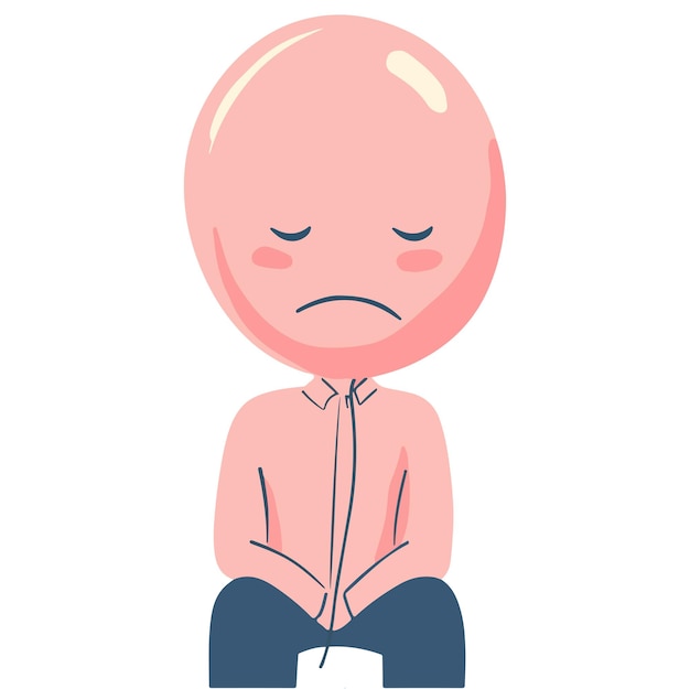 Vector a man feel sad with ballon head flat illustration