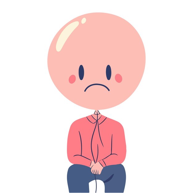 A man feel sad with ballon head Flat illustration