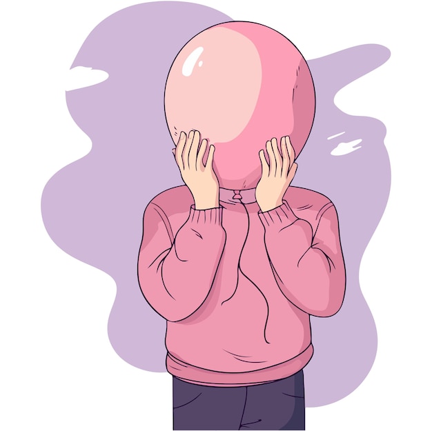 A man feel sad with ballon head Flat illustration