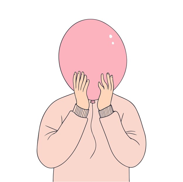 A man feel sad with ballon head Flat illustration