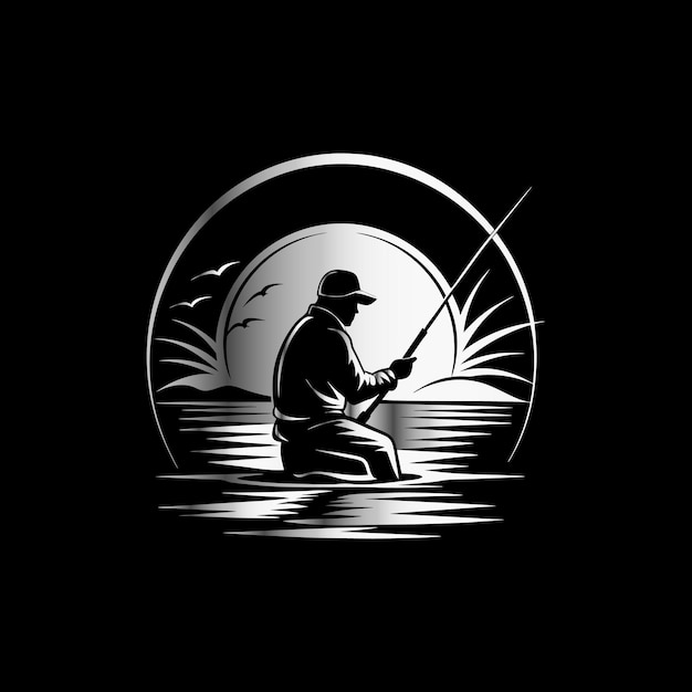 a man fishing in a circle with a fish in the water