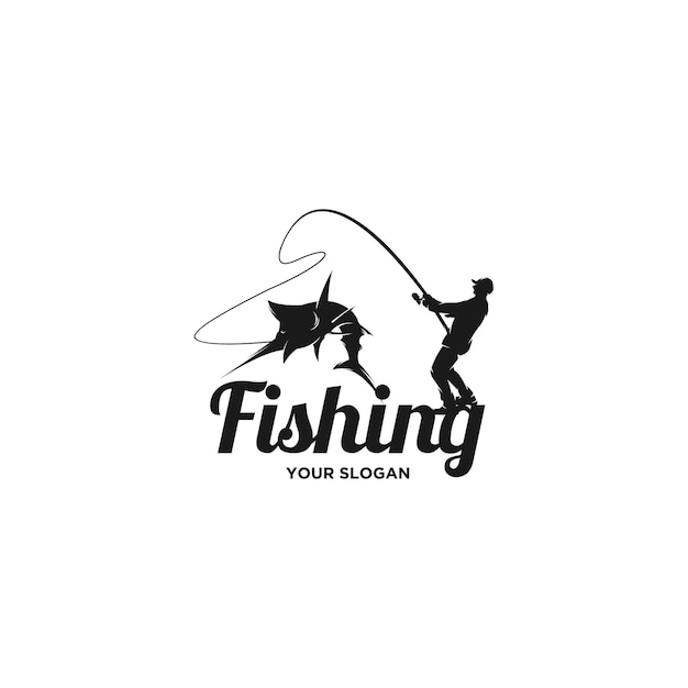 Man fishing silhouette logo vector