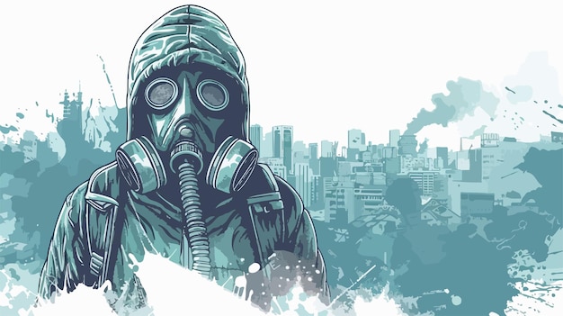 Vector a man in a gas mask with a city in the background