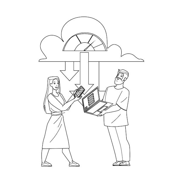 Man And Girl Downloading From Cloud Storage Vector