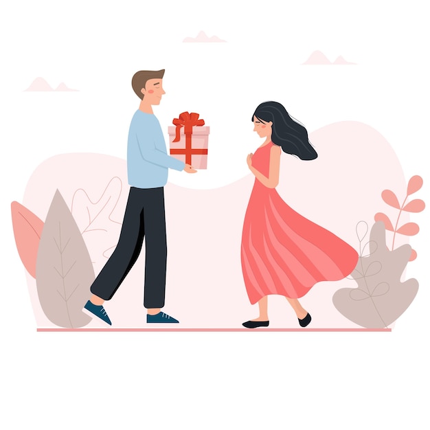 Man giving gift to lovely woman