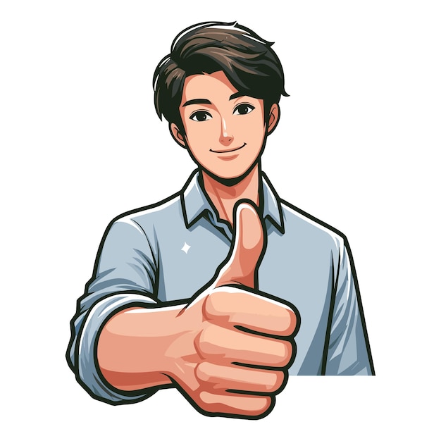 Man giving thumbs up vector illustration happy guy showing OK gesture approval sign