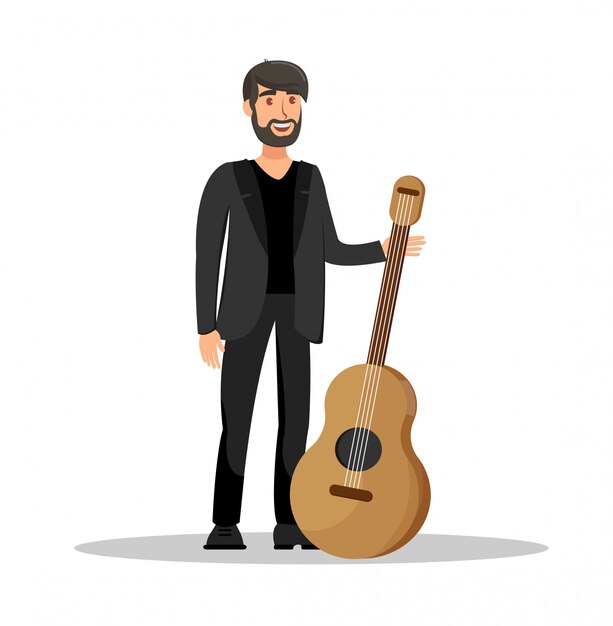 Man Guitar Performance Flat Vector Illustration