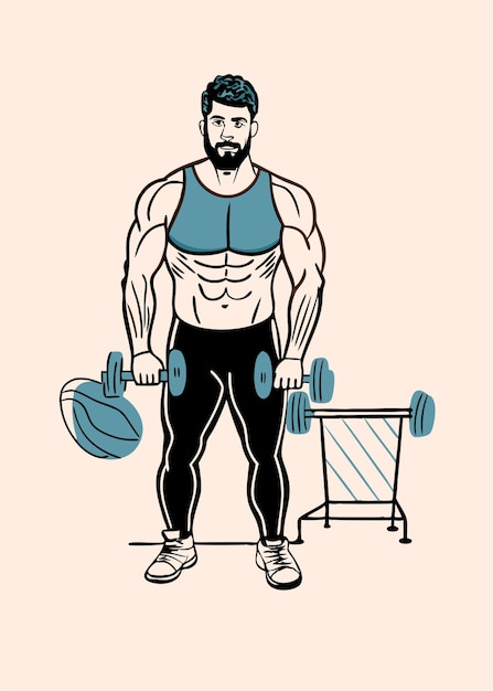 Vector a man in the gym vector illustration line circuit