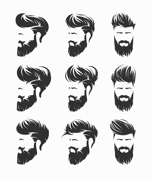 man hairstyles and hirecut with beard mustache in face.   illustration