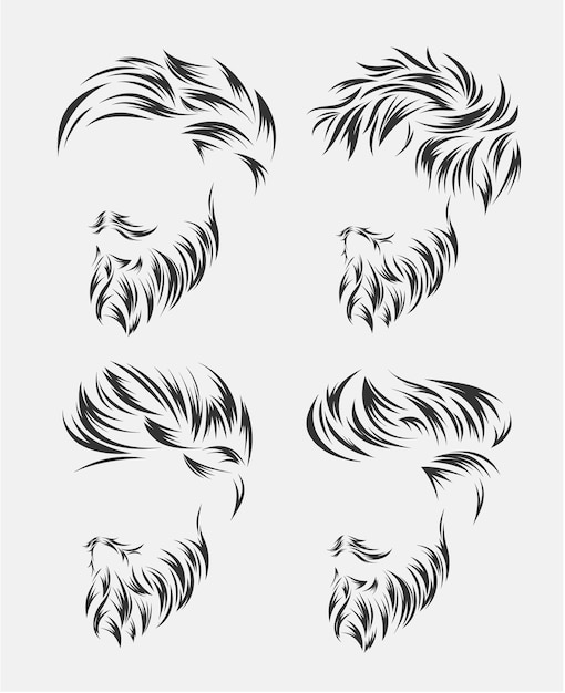 man hairstyles and hirecut with beard mustache in face.   illustration