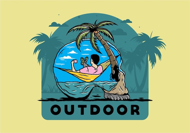 Man on hammock in skull shape illustration