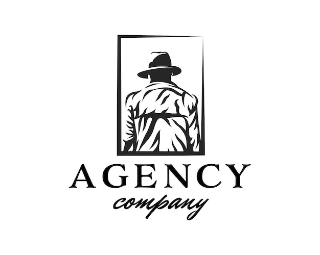 man in hat facing backwards logo agent detective logo design template