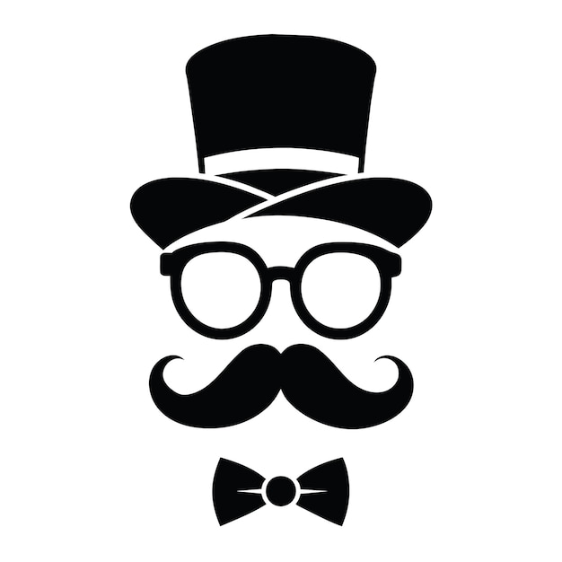 Man Hat Glasses Mustaches Tie Bow Black Vector Logo Gentleman Logo Hat And Bow Logo