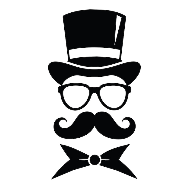 Man Hat Glasses Mustaches Tie Bow Black Vector Logo Gentleman Logo Hat And Bow Logo