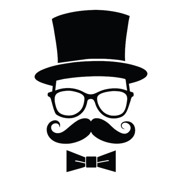 Man Hat Glasses Mustaches Tie Bow Black Vector Logo Gentleman Logo Hat And Bow Logo